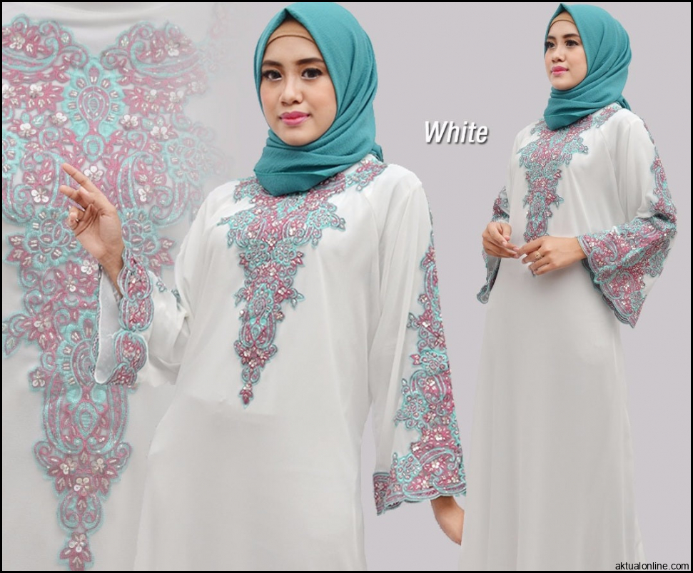 Gamis Abaya Putih - Voal Motif